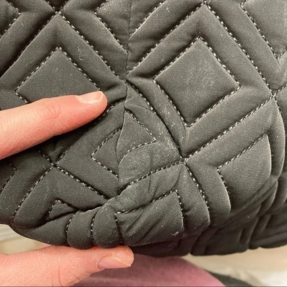 Tory Burch black nylon leather quilted zipper tote bag